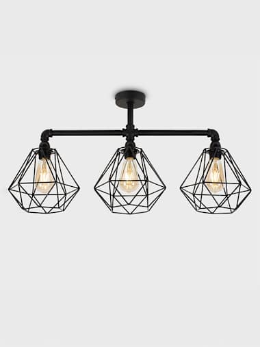 Luiggi Black Industrial 3-Way Bar Ceiling Light with Cage Shades