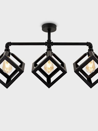 Black 3 Arm Bar Ceiling Light with Cube Shades