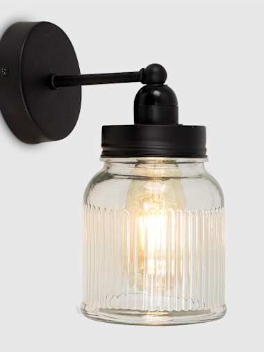 Cambourne Black Industrial Wall Light with Jar Shade