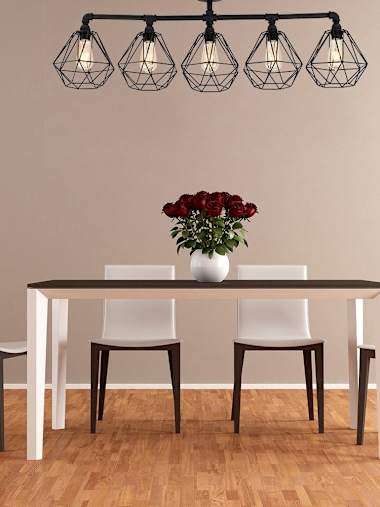 Luiggi Black Industrial 5-Way Bar Ceiling Light with Black Cage Shades