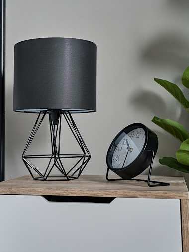 Pair of Black Geometric Table Lamps with Black Shades