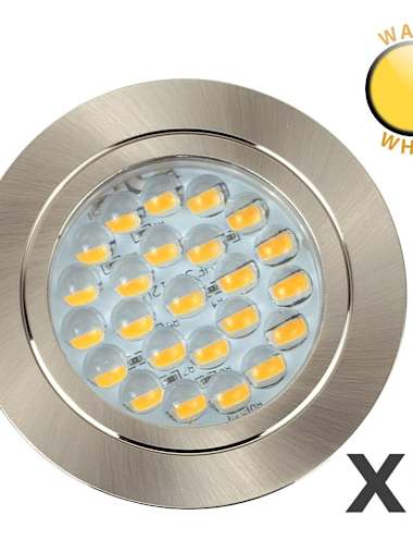 6 x LED Brushed Chrome Recessed 12V Downlights in Warm White