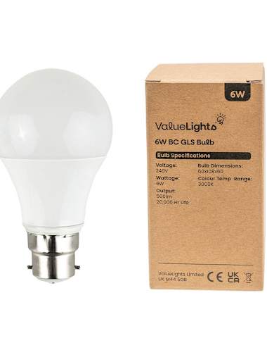 6 x 6W BC B22 Warm White LED GLS Bulbs