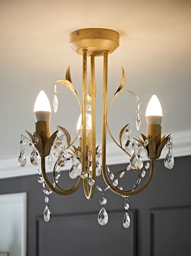 Odelia 3-Way White and Gold Chandelier with Clear Droplets
