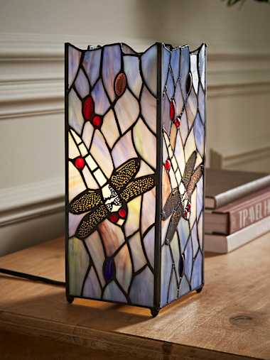 Dragonfly Tiffany Multi-Coloured Dragonfly Square Table Lamp
