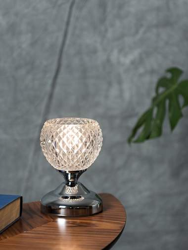 Mini Chrome Touch Table Lamp with Cut Glass Shade