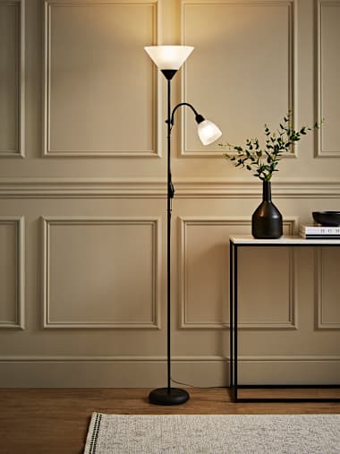 Black Uplighter Floor Lamp with Reading Light