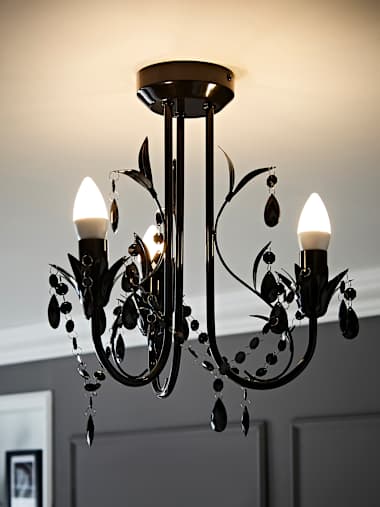Odelia 3-Way Black Chandelier with Black Droplets