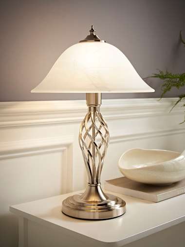 Chrome Twist Table Lamp with Frosted Glass Shade