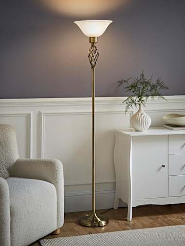 Memphis Antique Brass Twist Uplighter Floor Lamp