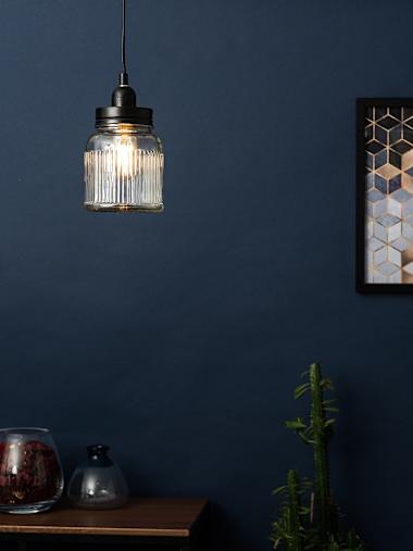 Black Ribbed Pattern Glass Pendant Shade