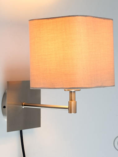 Sheldon Brushed Chrome Plug-in Wall Light with Beige Shade