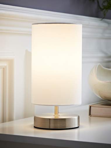 Francis Brushed Chrome Touch Table Lamp with White Shade