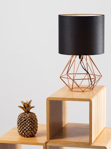 Angus Copper Geometric Table Lamp with Black Shade