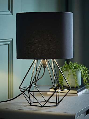 Angus Black Geometric Table Lamp with Black Shade