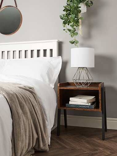 Angus Satin Nickel Geometric Table Lamp with white Shade