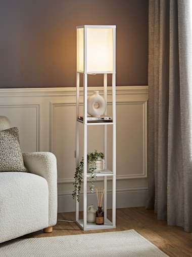 Struttura White Shelving Floor Lamp with Fabric Shade