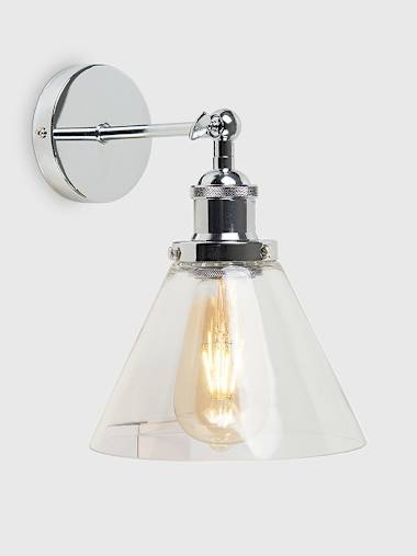 Lloyd Chrome Wall Light with Conical Glass Shade