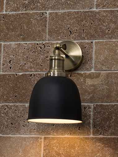 Wilhelm Antique Brass Adjustable Wall Light with Black Shade