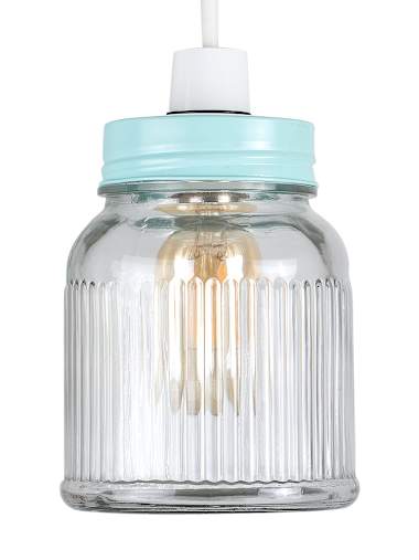 Duck Egg Blue Ribbed Pattern Glass Pendant Shade