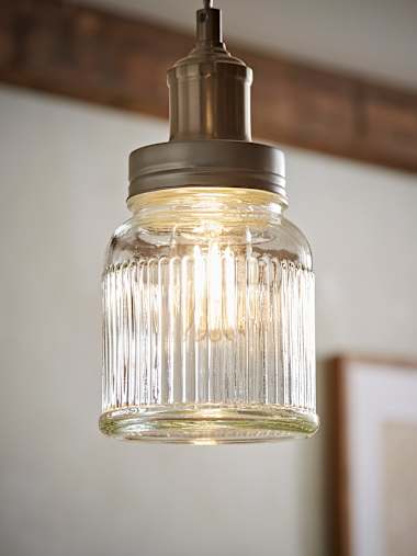 Brushed Chrome Ribbed Pattern Glass Pendant Shade