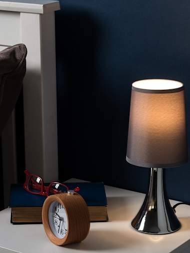 Chrome Touch Table Lamp with Grey Shade