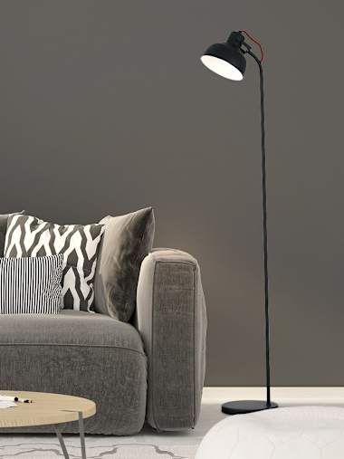 Matte Black Curved Floor Lamp with Red Flex