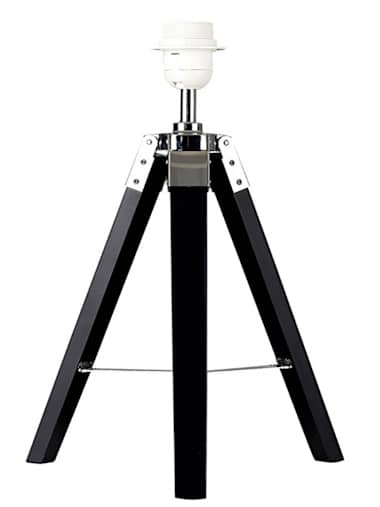 Black Wood and Chrome Tripod Table Lamp Base
