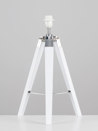 White Wood and Chrome Tripod Table Lamp Base