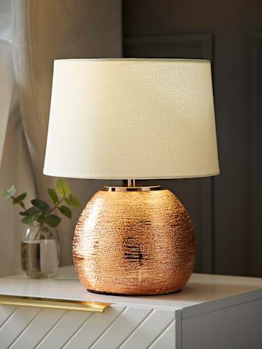 Copper Combed Base Table Lamp with Cream Shade