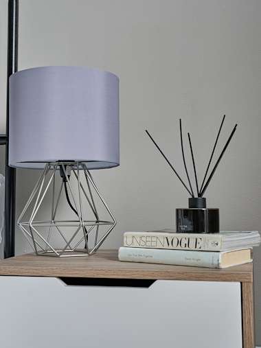 Angus Geometric Grey Table Lamp with Grey Shade