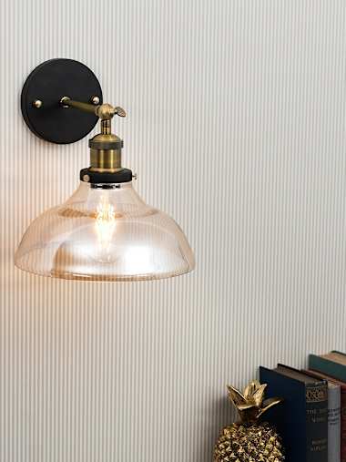 Wallace Industrial Wall Light with Amber Glass Shade