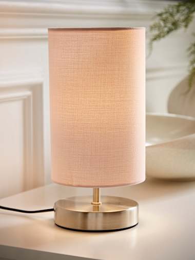 Brushed Chrome Touch Table Lamp with Pink Shade