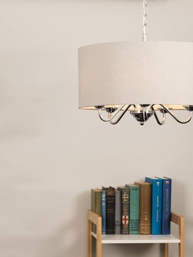 Rocha 5-Way Chrome Chandelier with Grey Shade