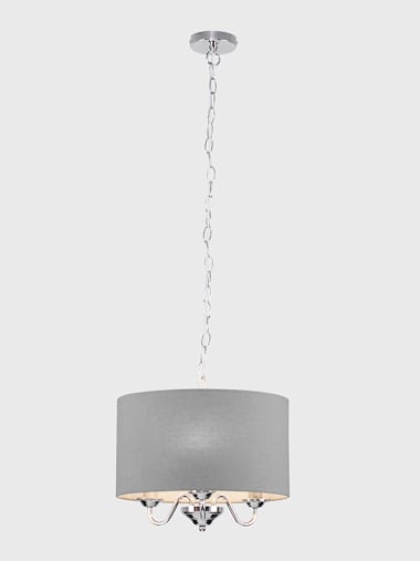 Rocha 3-Way Chrome Chandelier with Grey Shade