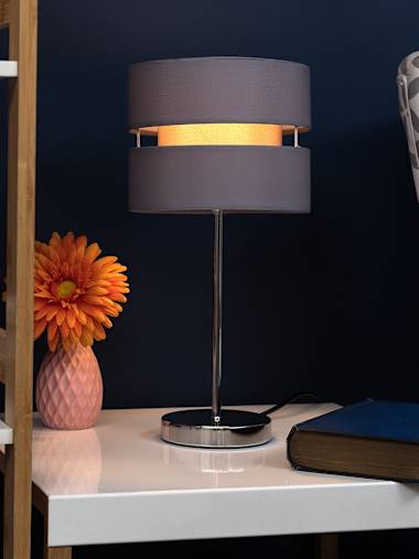 Chrome Table Lamp with Grey Shade