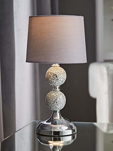 Mosaic Chrome Table Lamp with Grey Shade