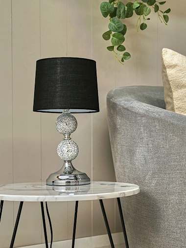 Mosaic Chrome Table Lamp with Black Shade