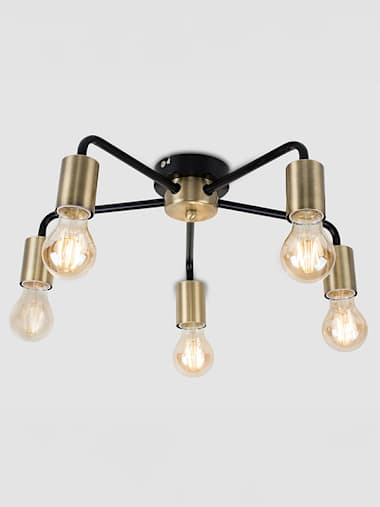 Connell 5-Way Brass and Black Semi Flush Ceiling Light