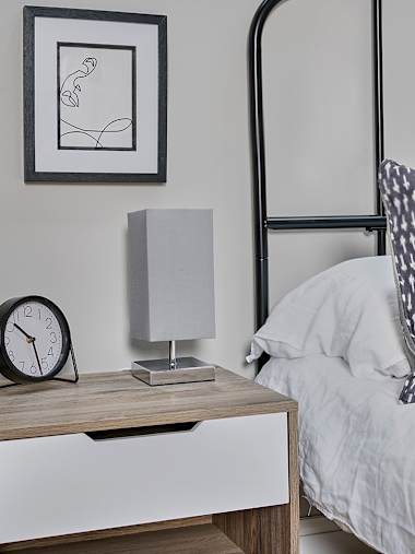 Chrome Touch Table Lamp with Cool Grey Shade