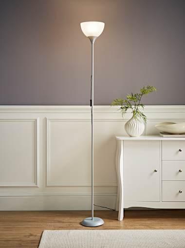 Chrome Uplighter Floor Lamp with White Shade