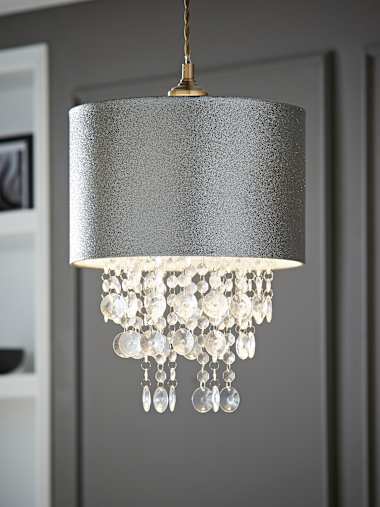 Bonita Silver Glitter Pendant Shade with Clear Droplets