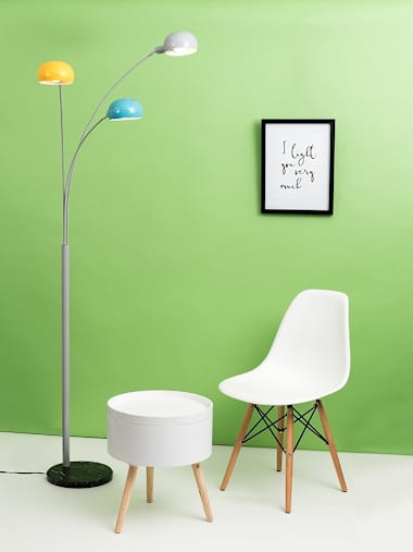 Curva Cool Grey Arc Floor Lamp with Multicoloured Shades