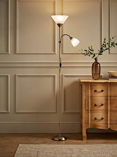 Antique Brass Uplighter Floor Lamp with Reading Light