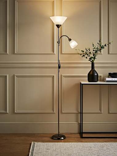 Black Chrome Uplighter Floor Lamp with Reading Light