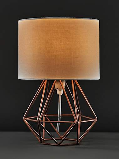 Copper Geometric Table Lamp with White Shade