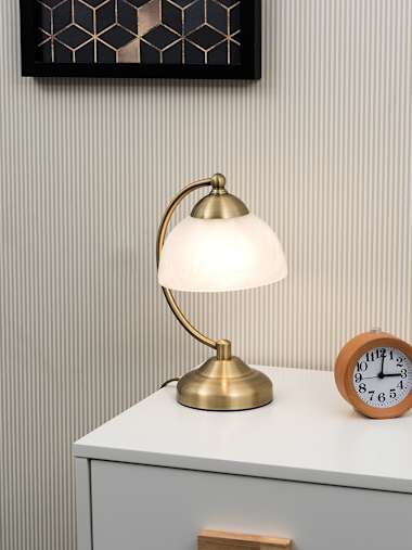 Antique Brass Table Lamp with Glass Shade