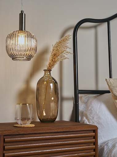 Stratton Brushed Chrome Pendant Light with Smoked Glass Shade