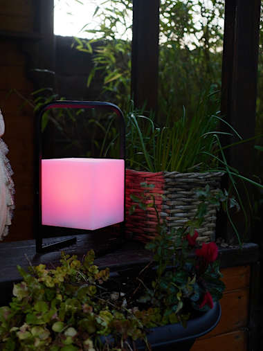 Corte IP44 RGB LED Rechargeable Table Light with White Cube Shade