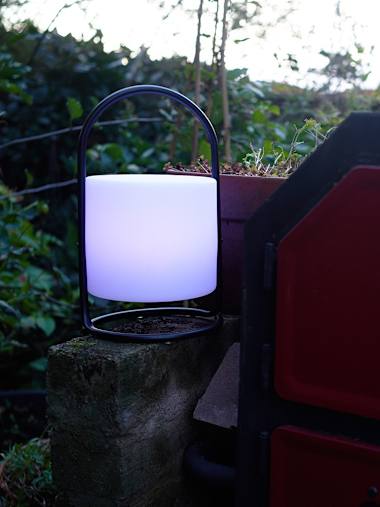 Corte IP44 RGB LED Rechargeable Table Light with White Cylinder Shade